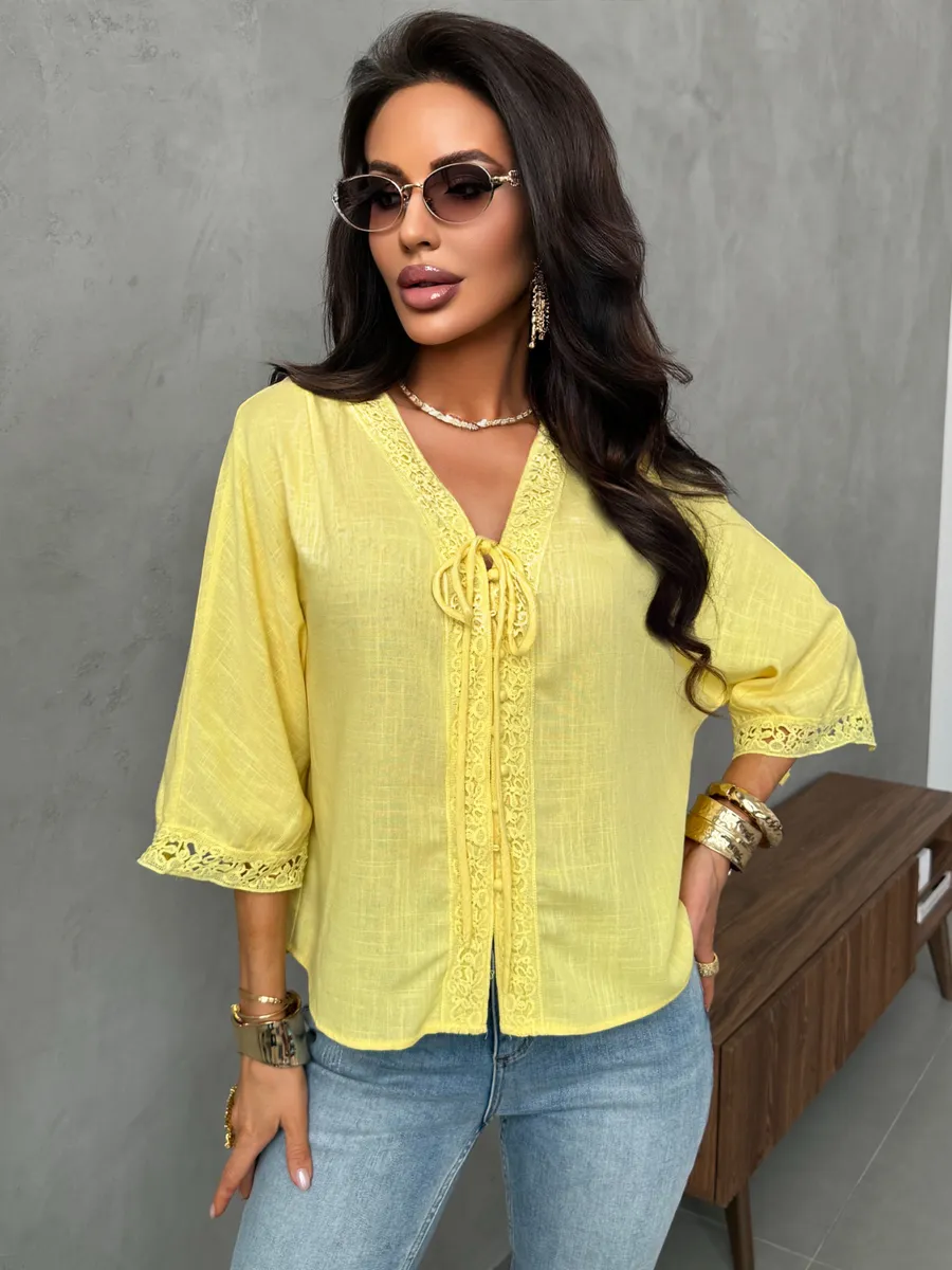 Блузка летняя нарядная с коротким рукавом льняная