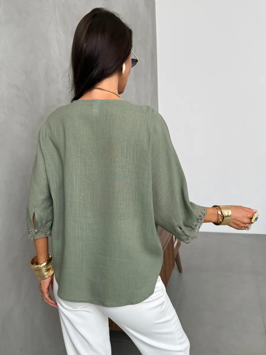 Блузка летняя нарядная с коротким рукавом льняная