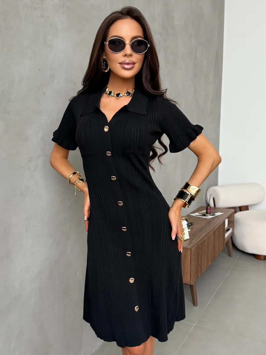 Черное платье вязаное трикотажное лапша короткое мини