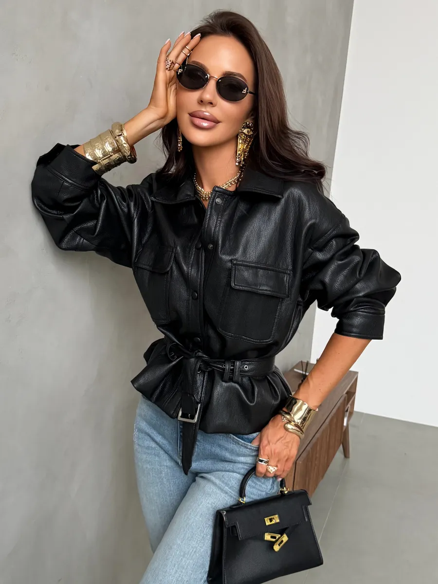 Черная куртка-рубашка кожаная