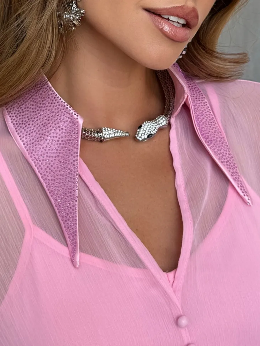 Розовая нарядная праздничная блузка рубашка со стразами