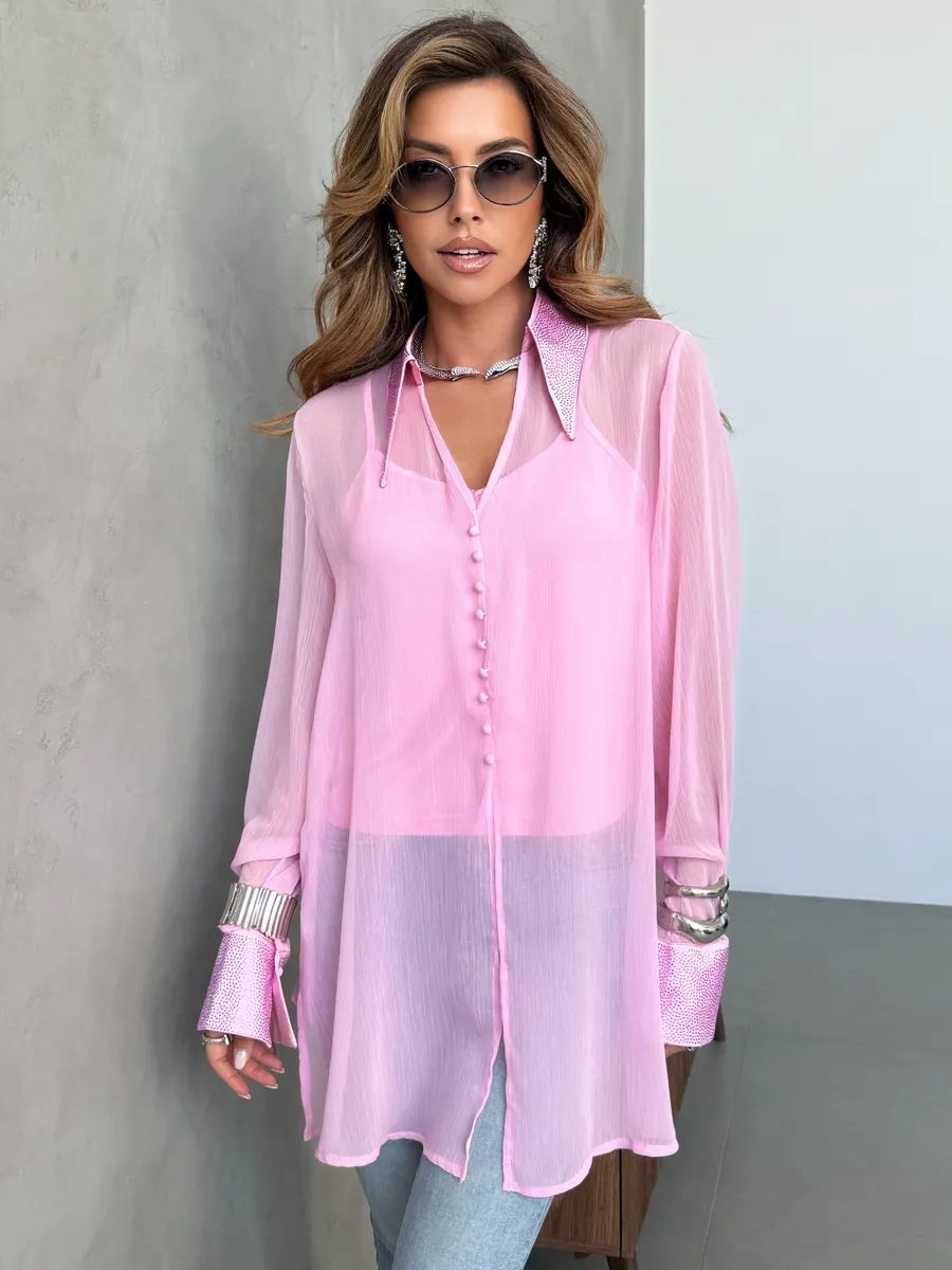 Розовая нарядная праздничная блузка рубашка со стразами