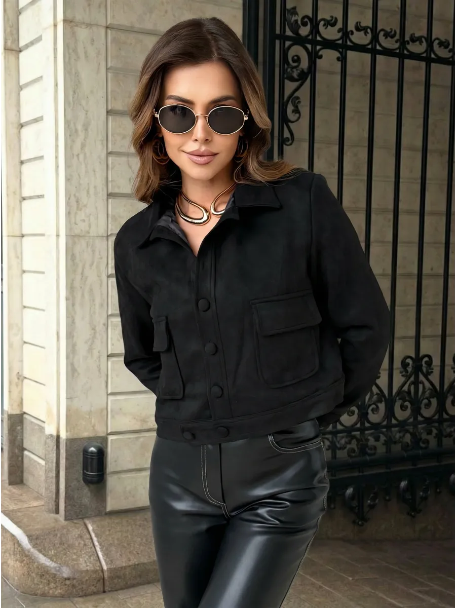 Черная куртка демисезонная замшевая