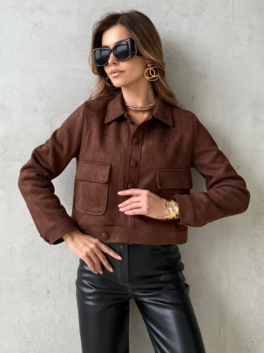 Коричневая куртка демисезонная замшевая