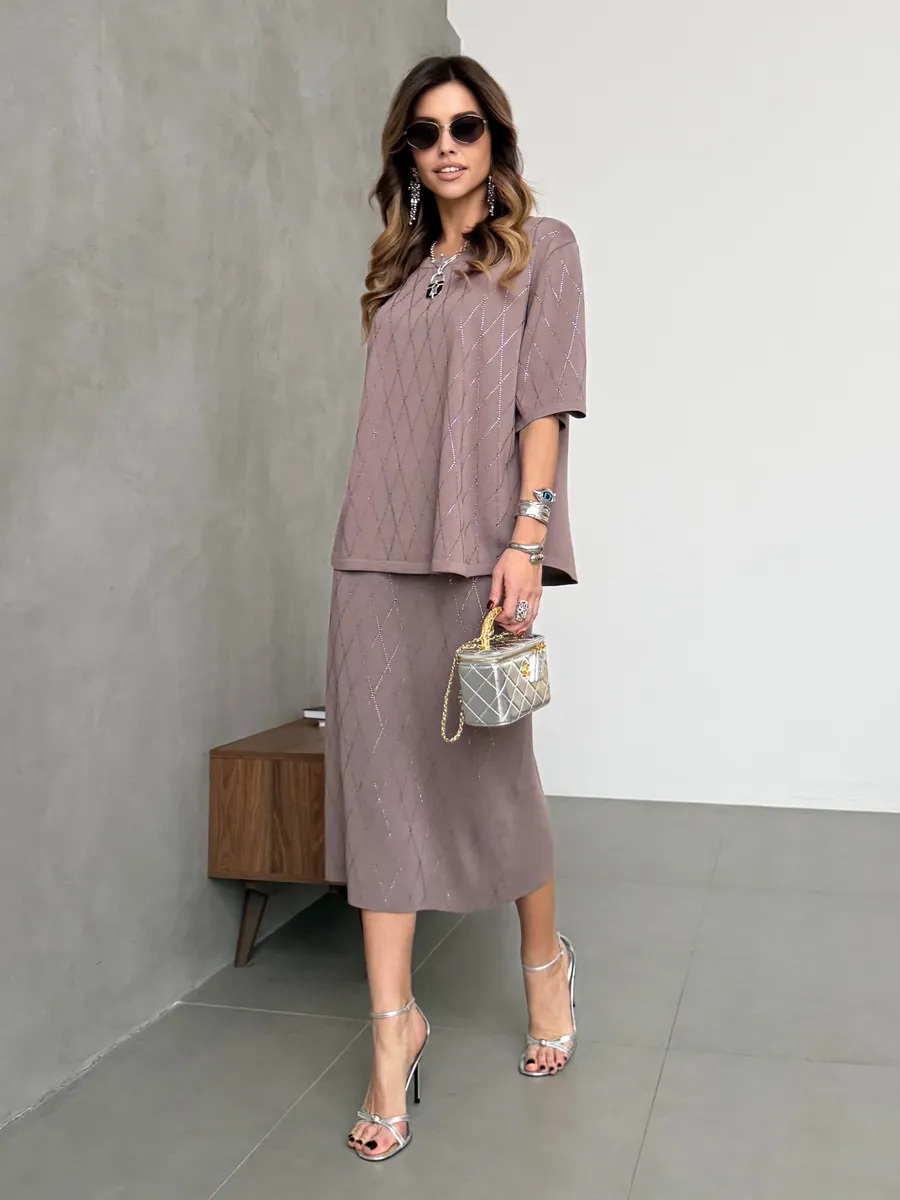 Капучино костюм с юбкой праздничный нарядный теплый трикотажный