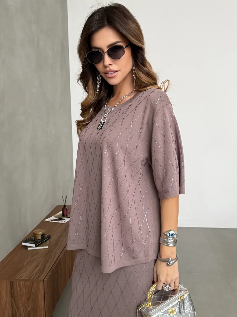 Капучино костюм с юбкой праздничный нарядный теплый трикотажный