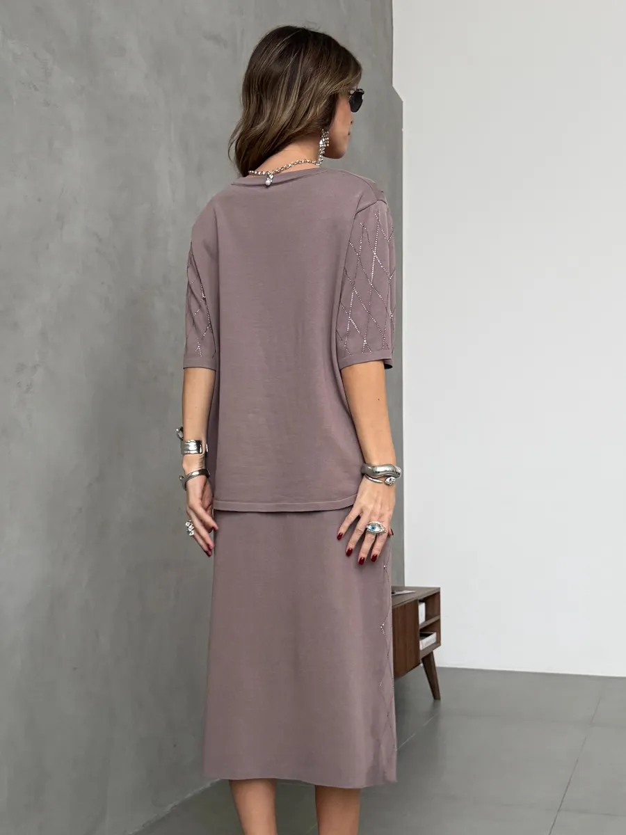 Капучино костюм с юбкой праздничный нарядный теплый трикотажный