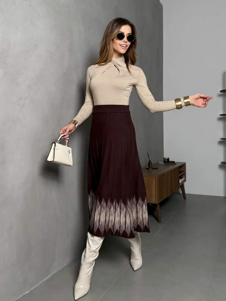 Юбка плиссе трикотажная теплая