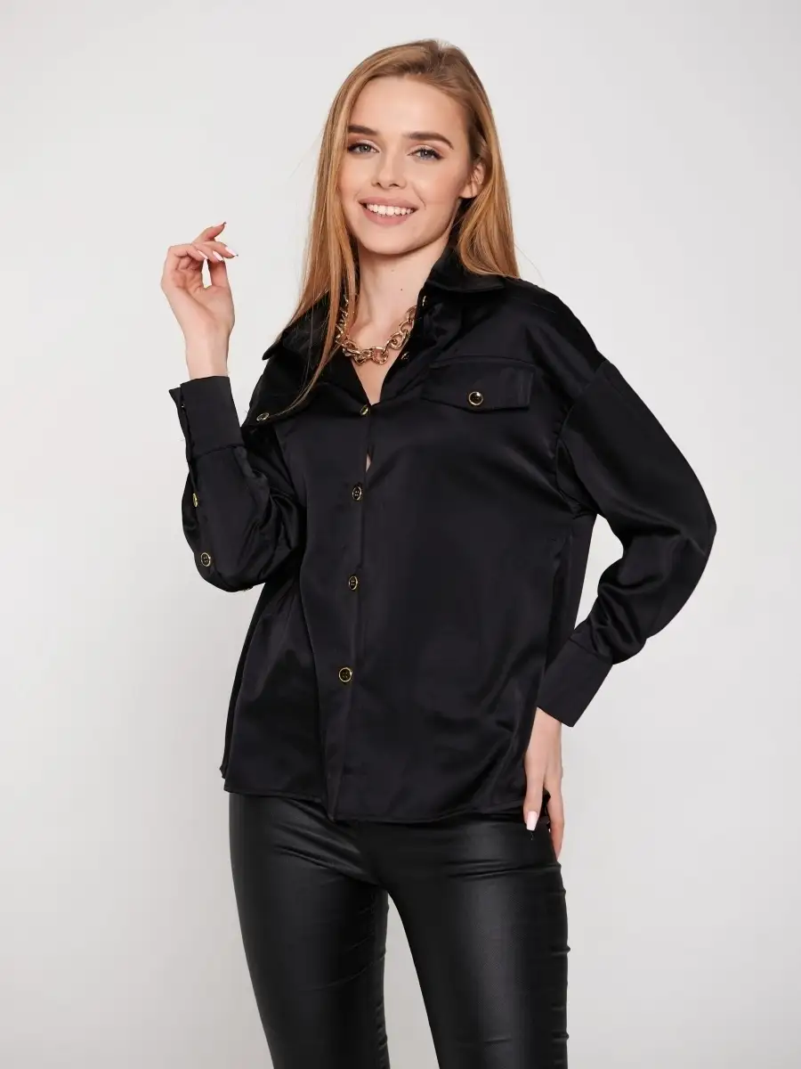 Черная блузка женская однотонная офисная