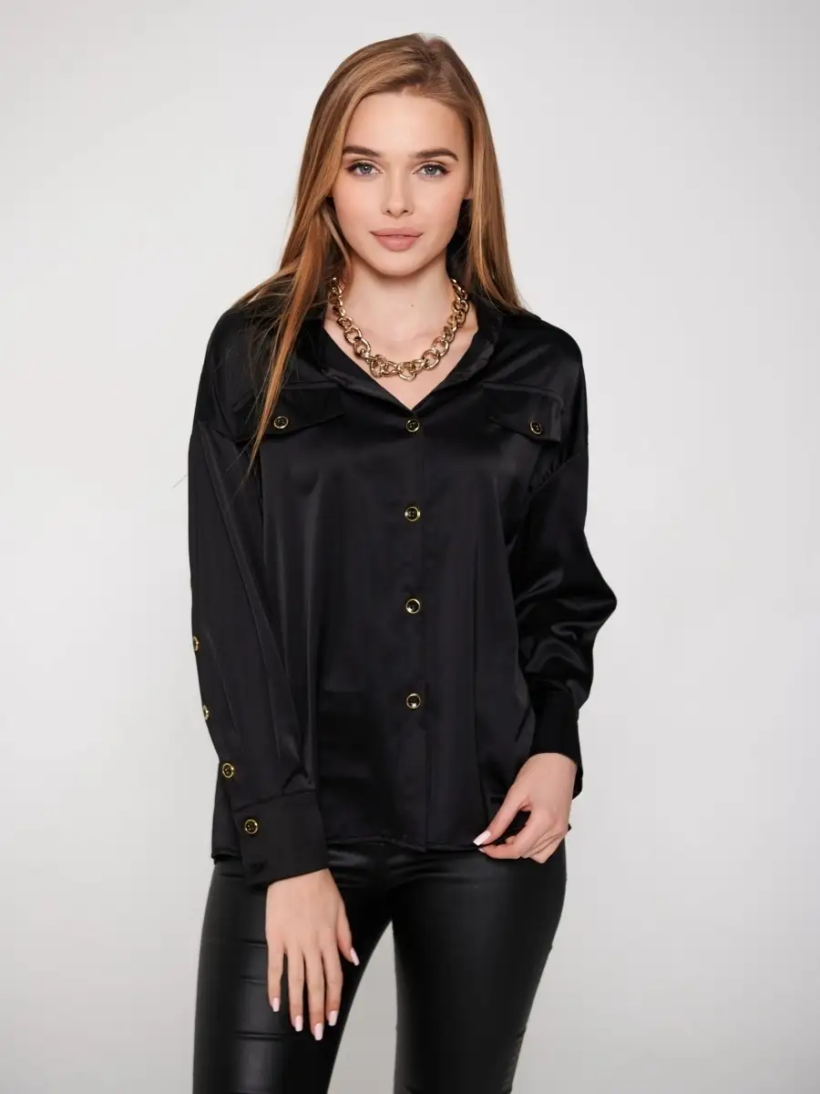 Черная блузка женская однотонная офисная