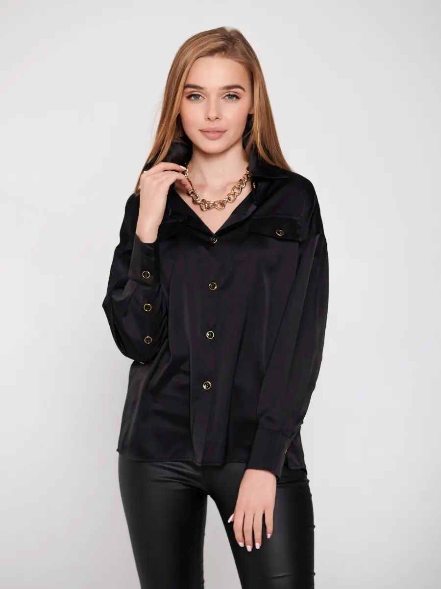 Черная блузка женская однотонная офисная