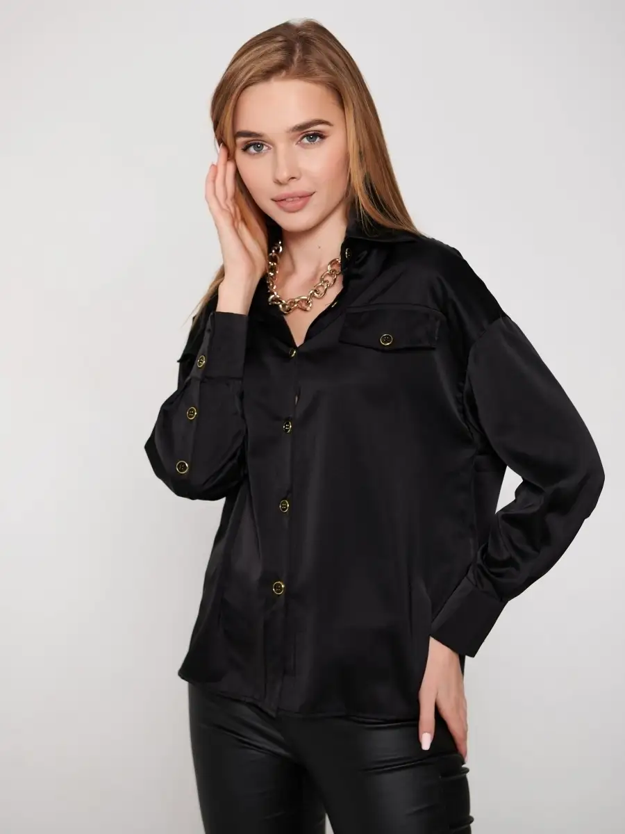 Черная блузка женская однотонная офисная