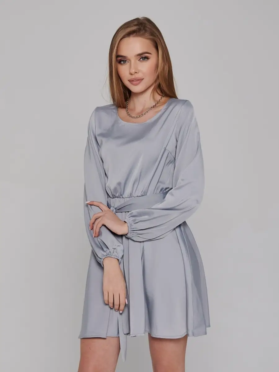 Платье женское атласное шелковое а-силуэта