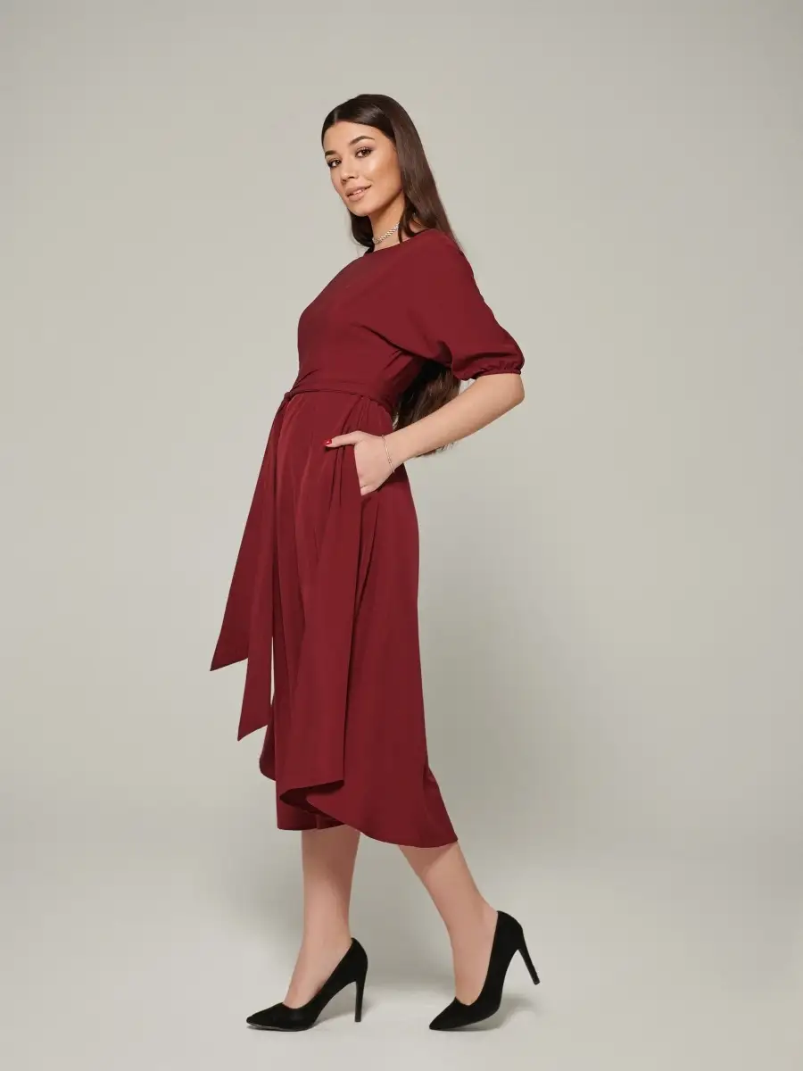 Бордовое платье женское повседневное праздничное
