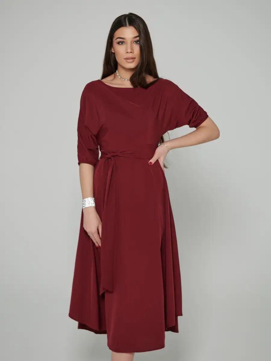 Бордовое платье женское повседневное праздничное
