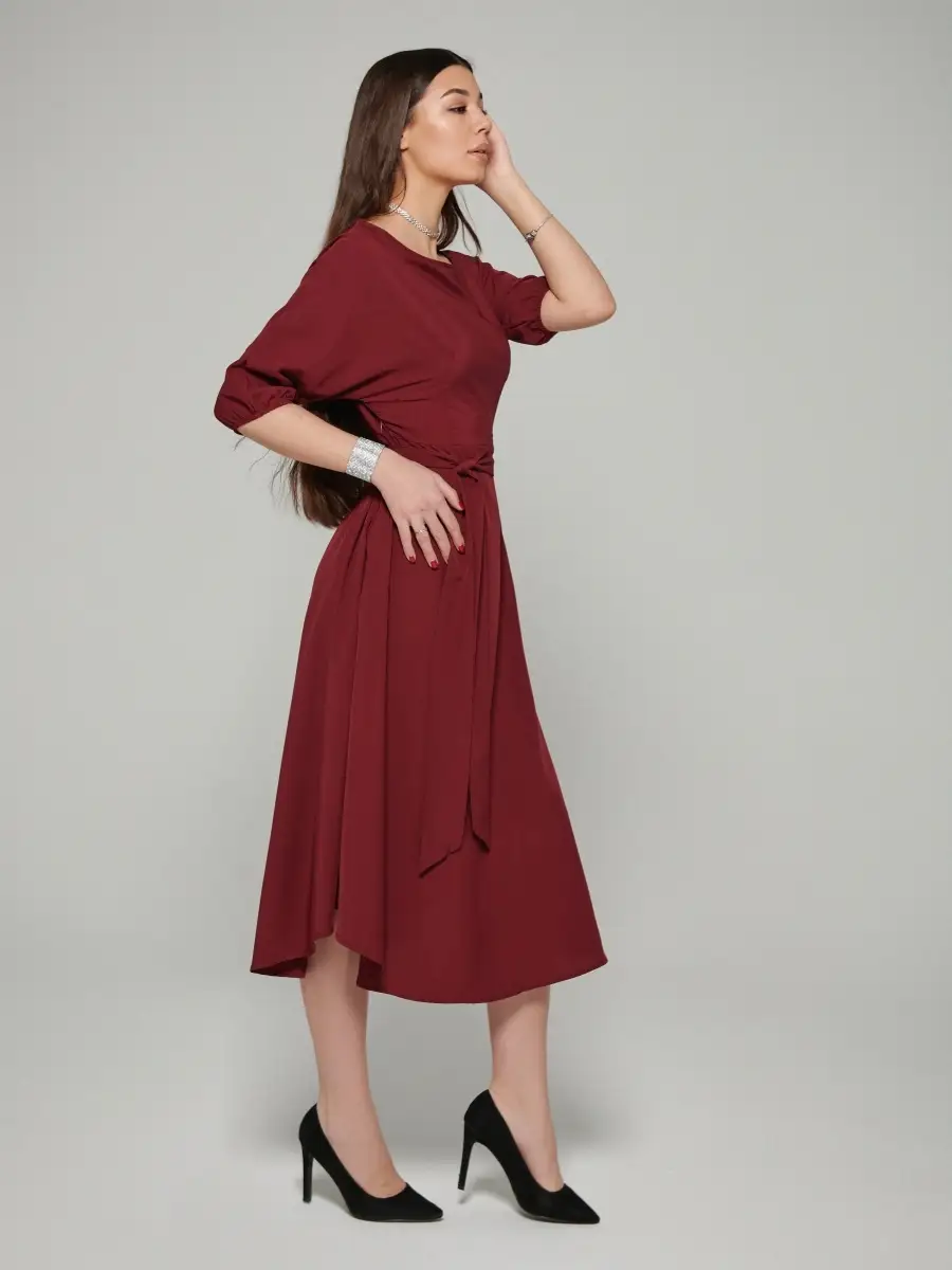 Бордовое платье женское повседневное праздничное