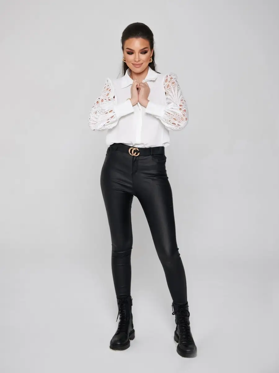 Белая блузка женская нарядная блузка в офис шифоновая