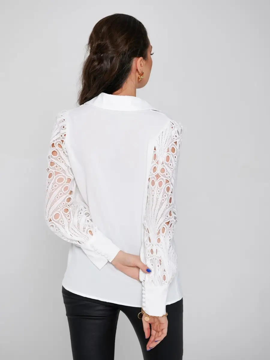 Белая блузка женская нарядная блузка в офис шифоновая