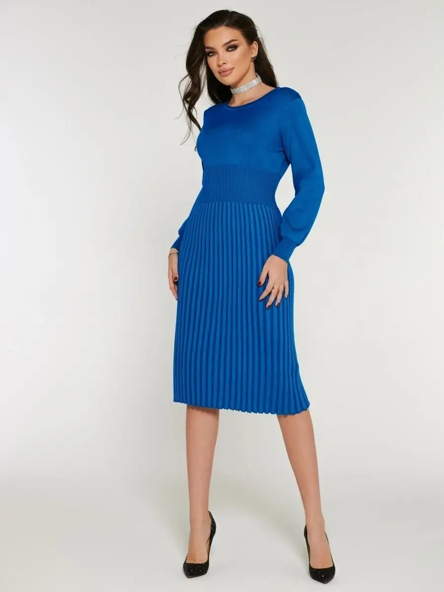 Платье женское вечернее теплое трикотажное офисное миди