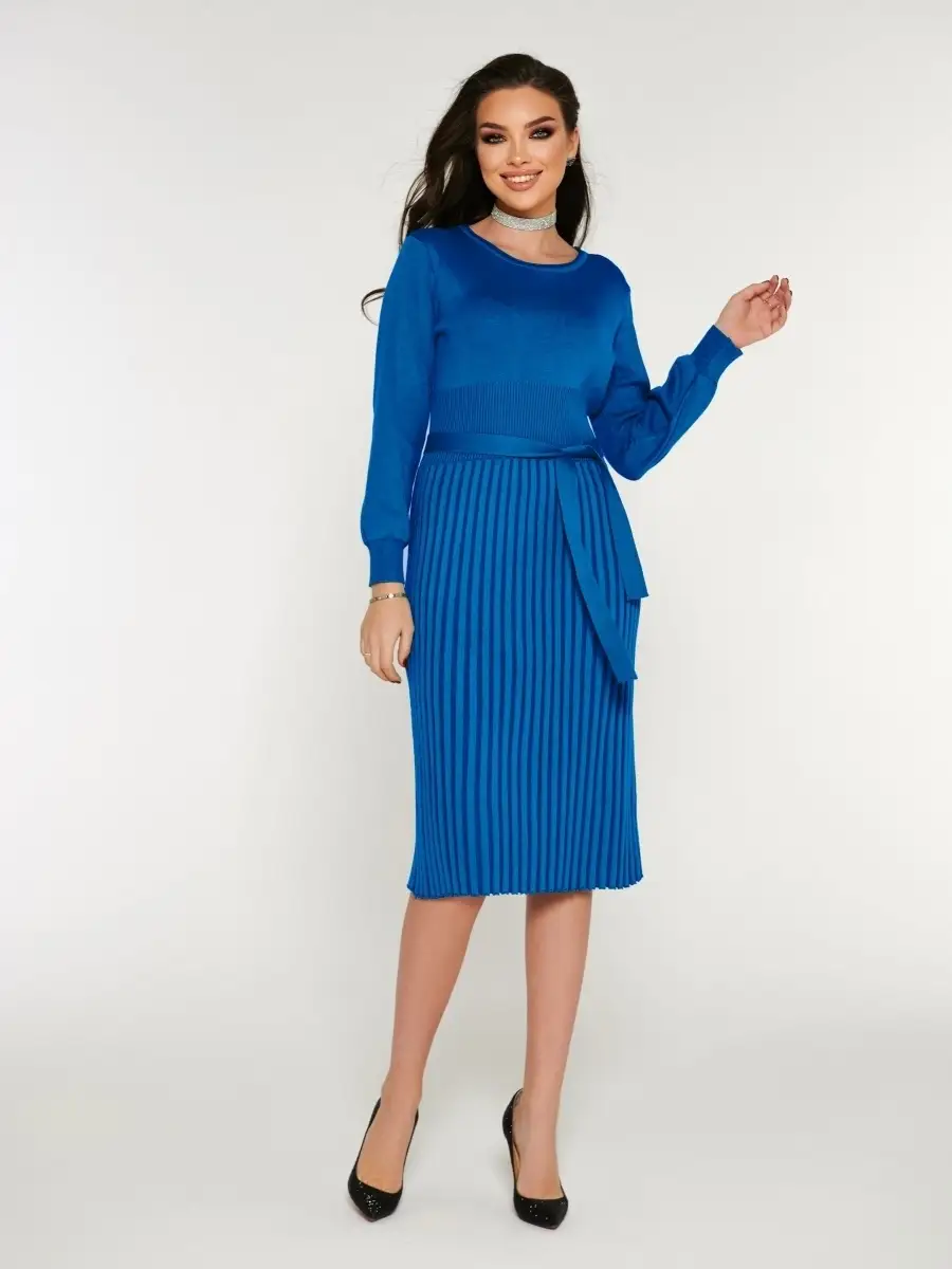 Платье женское вечернее теплое трикотажное офисное миди