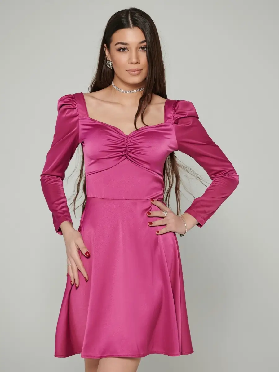 Фуксия платье женское атласное нарядное шелковое коктейльное