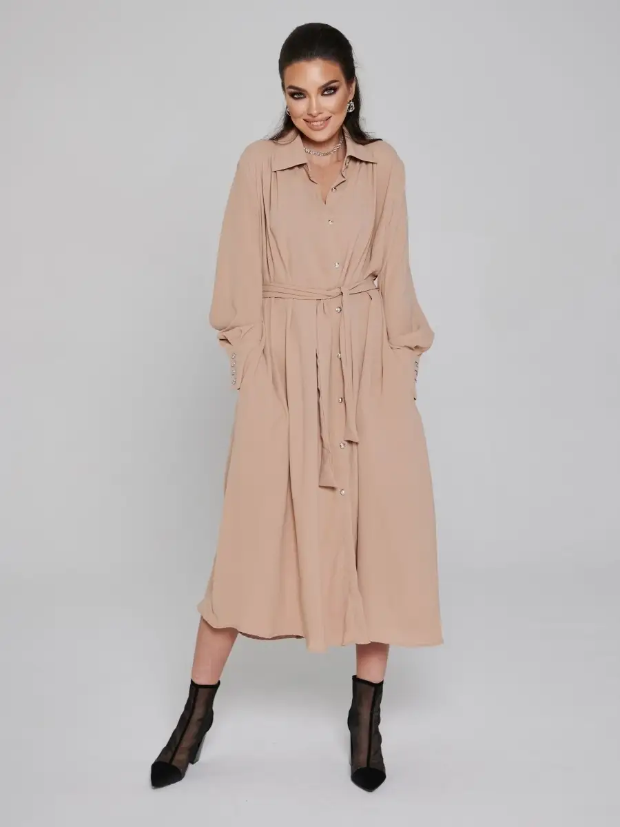 Бежевое платье женское шифоновое свободное нарядное