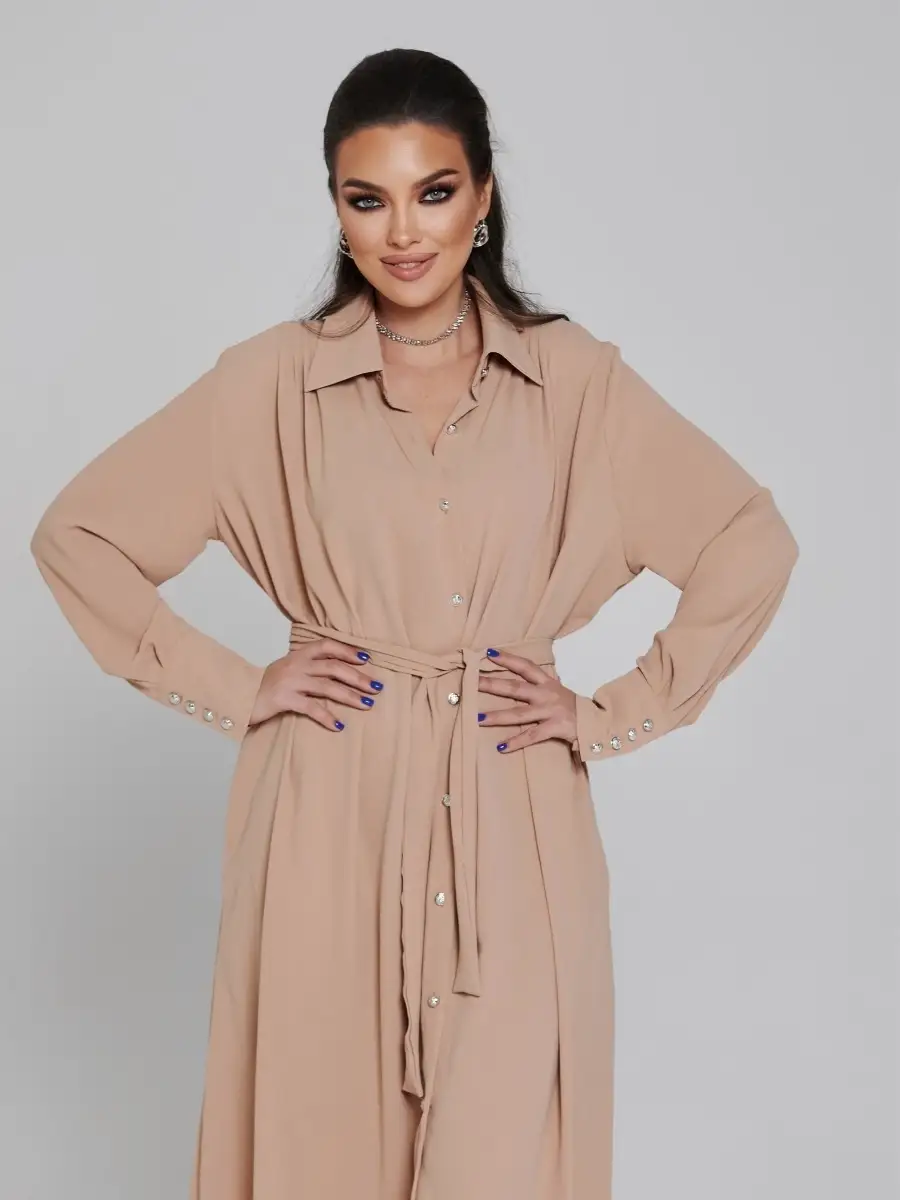 Бежевое платье женское шифоновое свободное нарядное