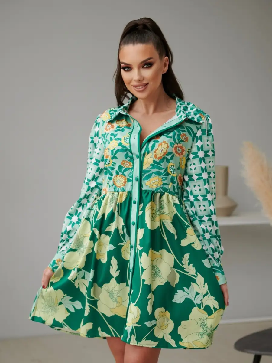 Зеленое платье женское повседневное в офис