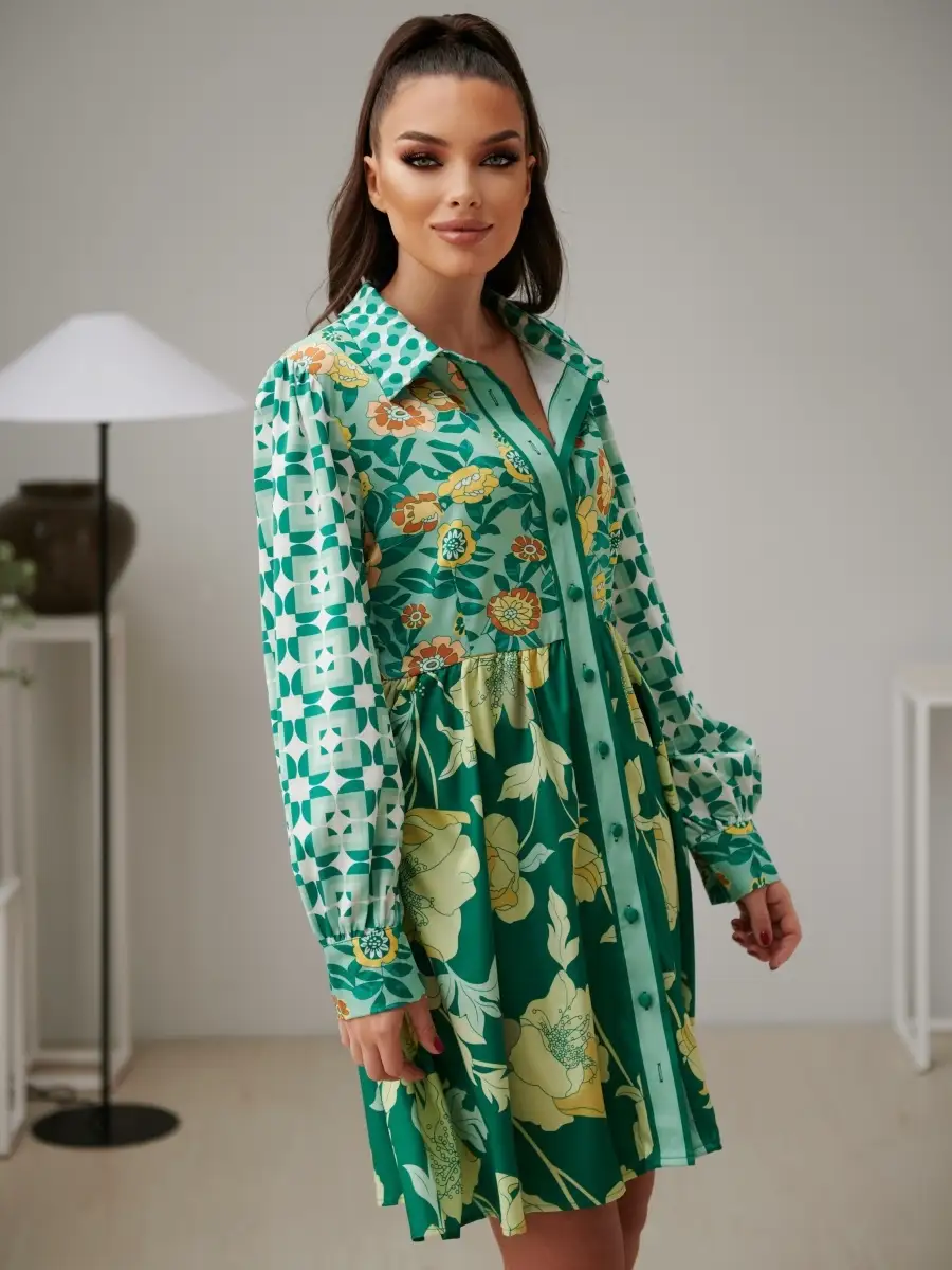 Зеленое платье женское повседневное в офис