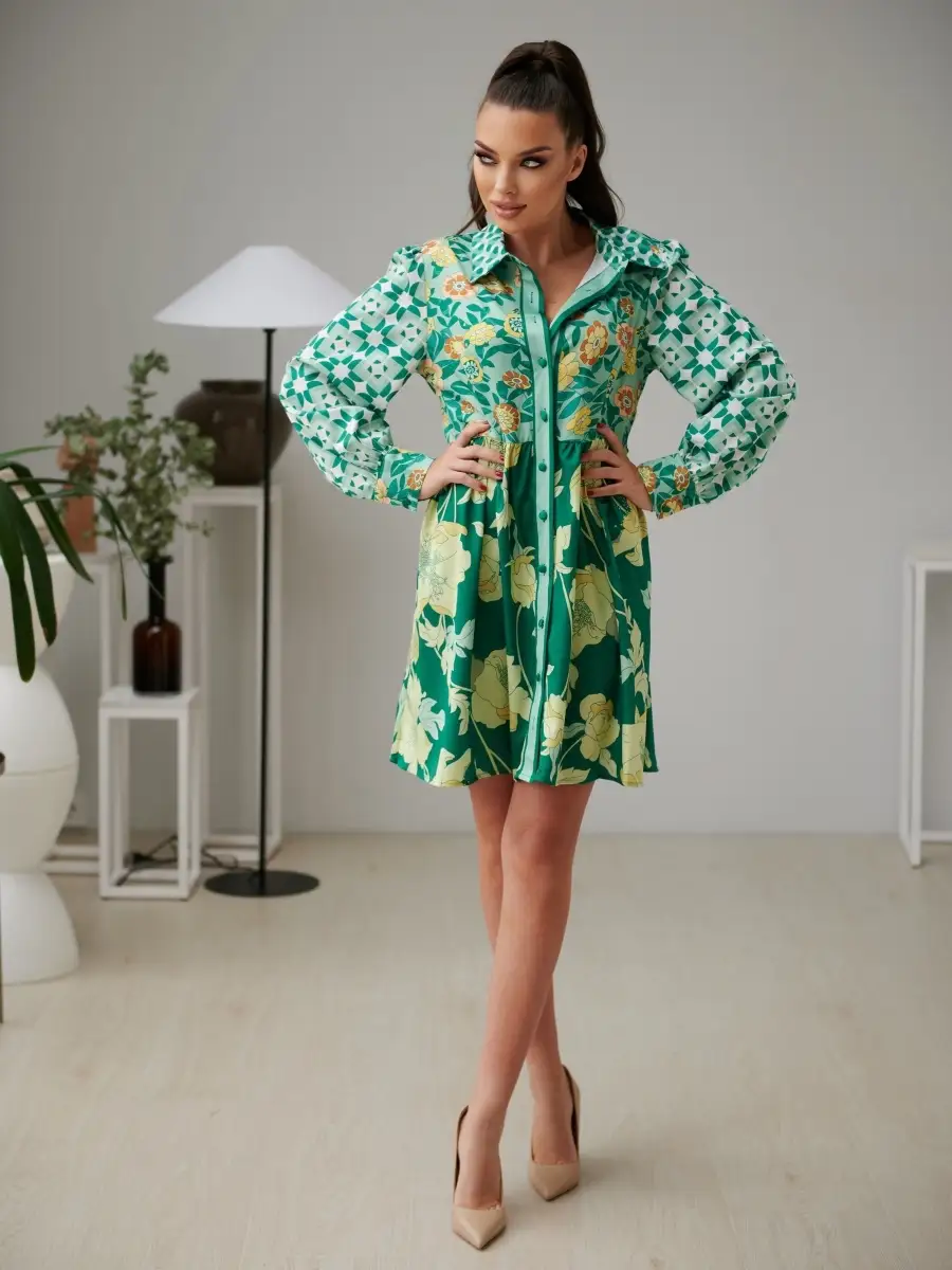 Зеленое платье женское повседневное в офис