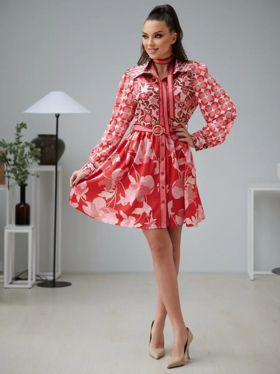 Красное платье женское повседневное в офис