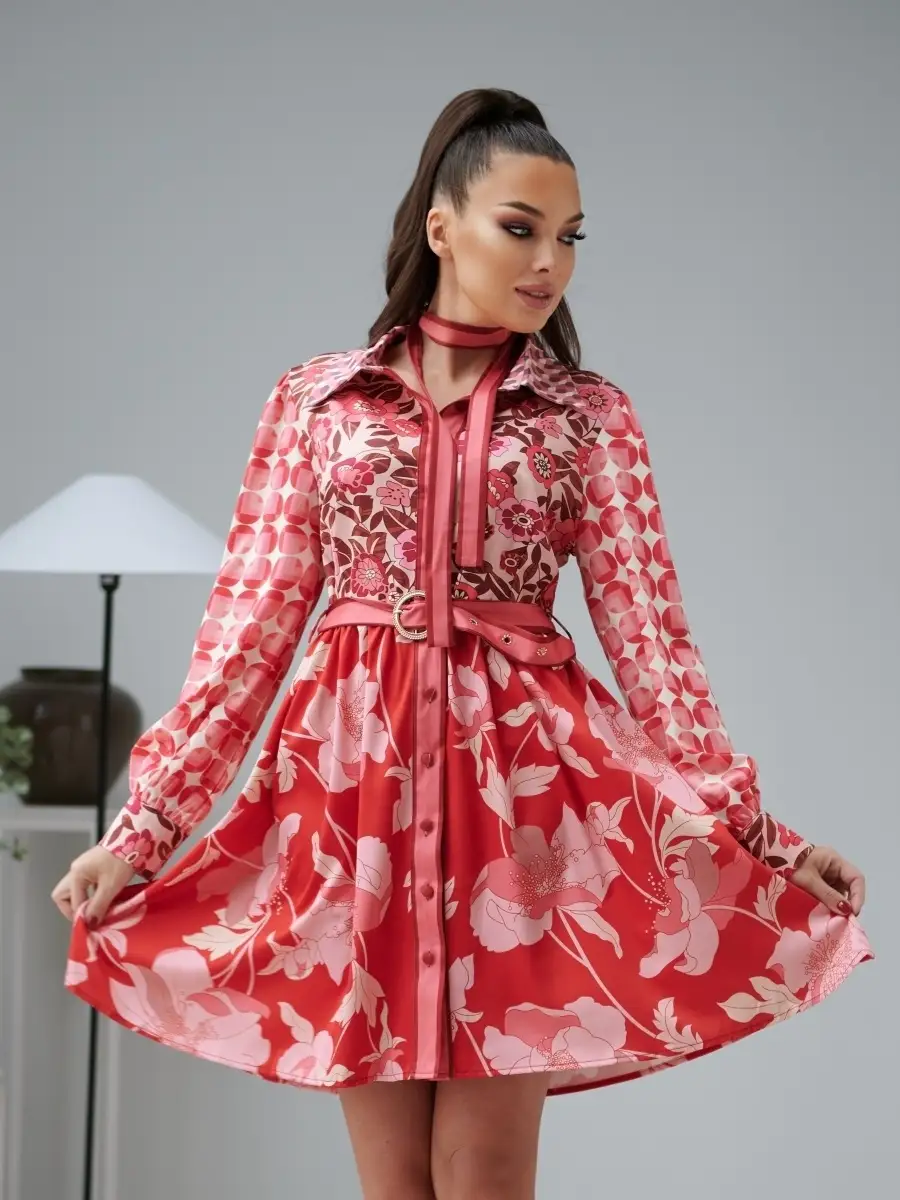 Красное платье женское повседневное в офис