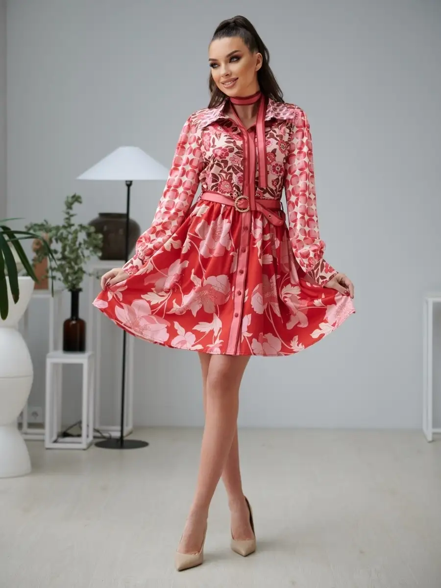 Красное платье женское повседневное в офис