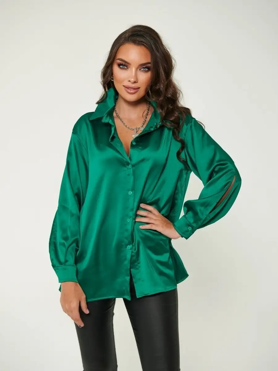 Зеленая блузка женская школьная офисная нарядная