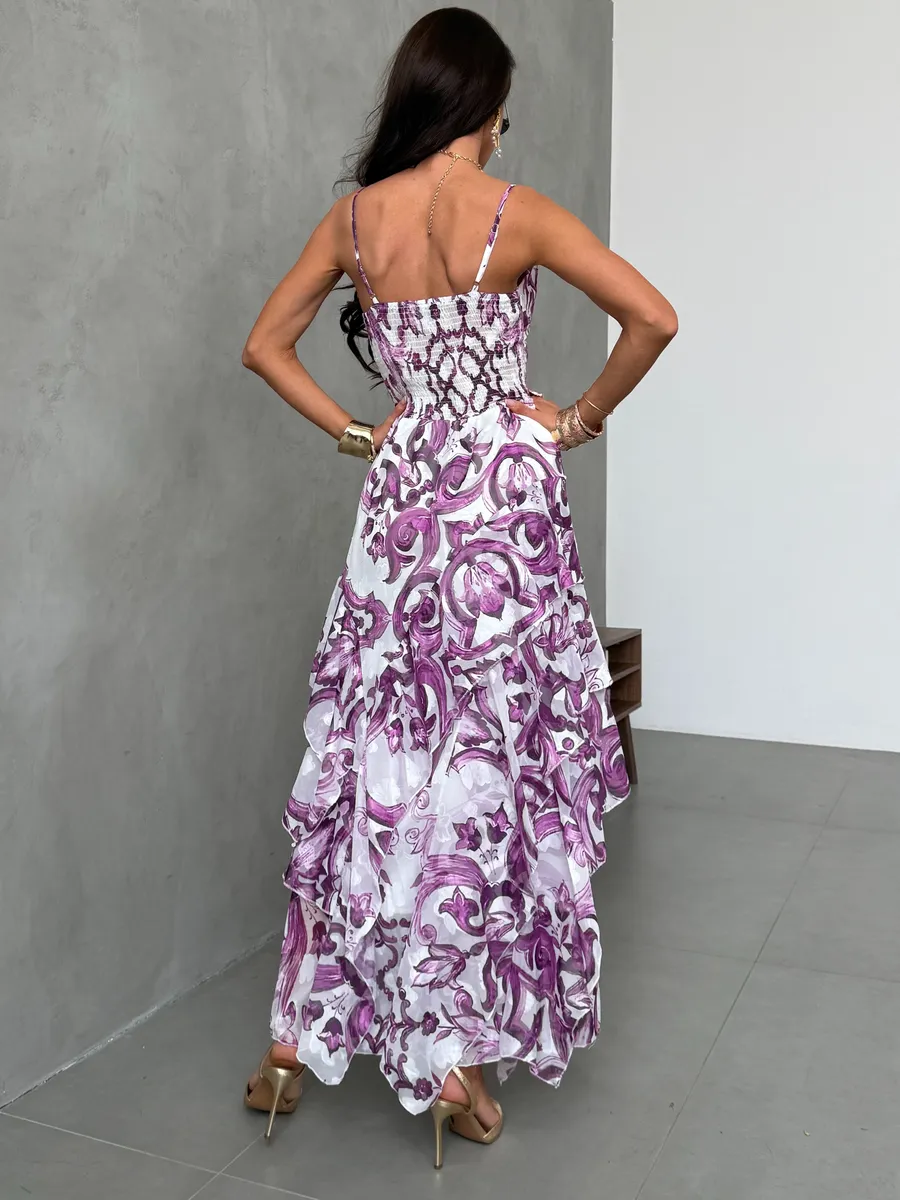 Фиолетовое летнее легкое платье праздничное длинное