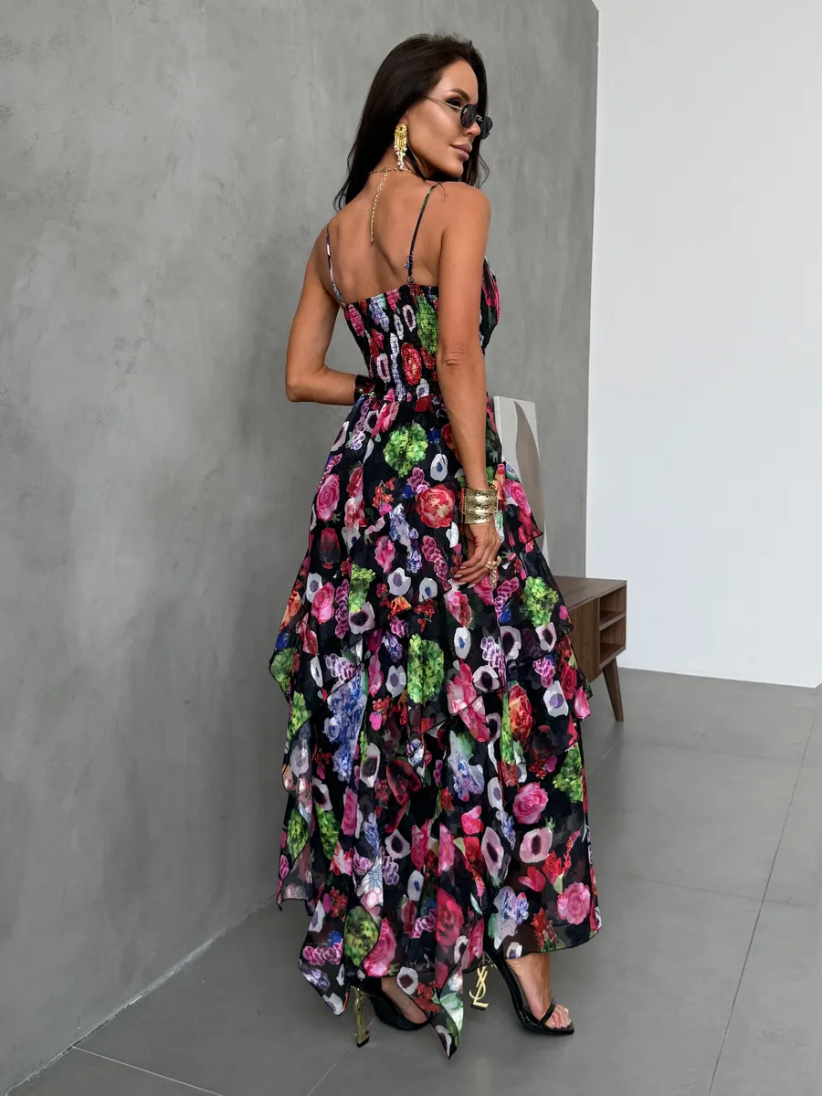 Коричневое летнее легкое платье праздничное длинное