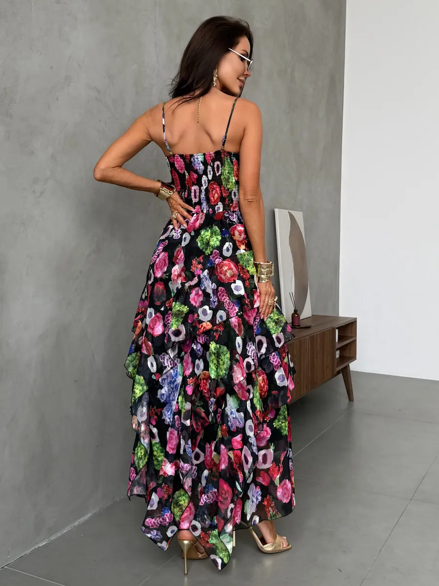 Коричневое летнее легкое платье праздничное длинное