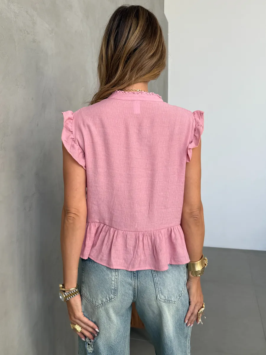 Розовая летняя нарядная блузка рубашка шитье