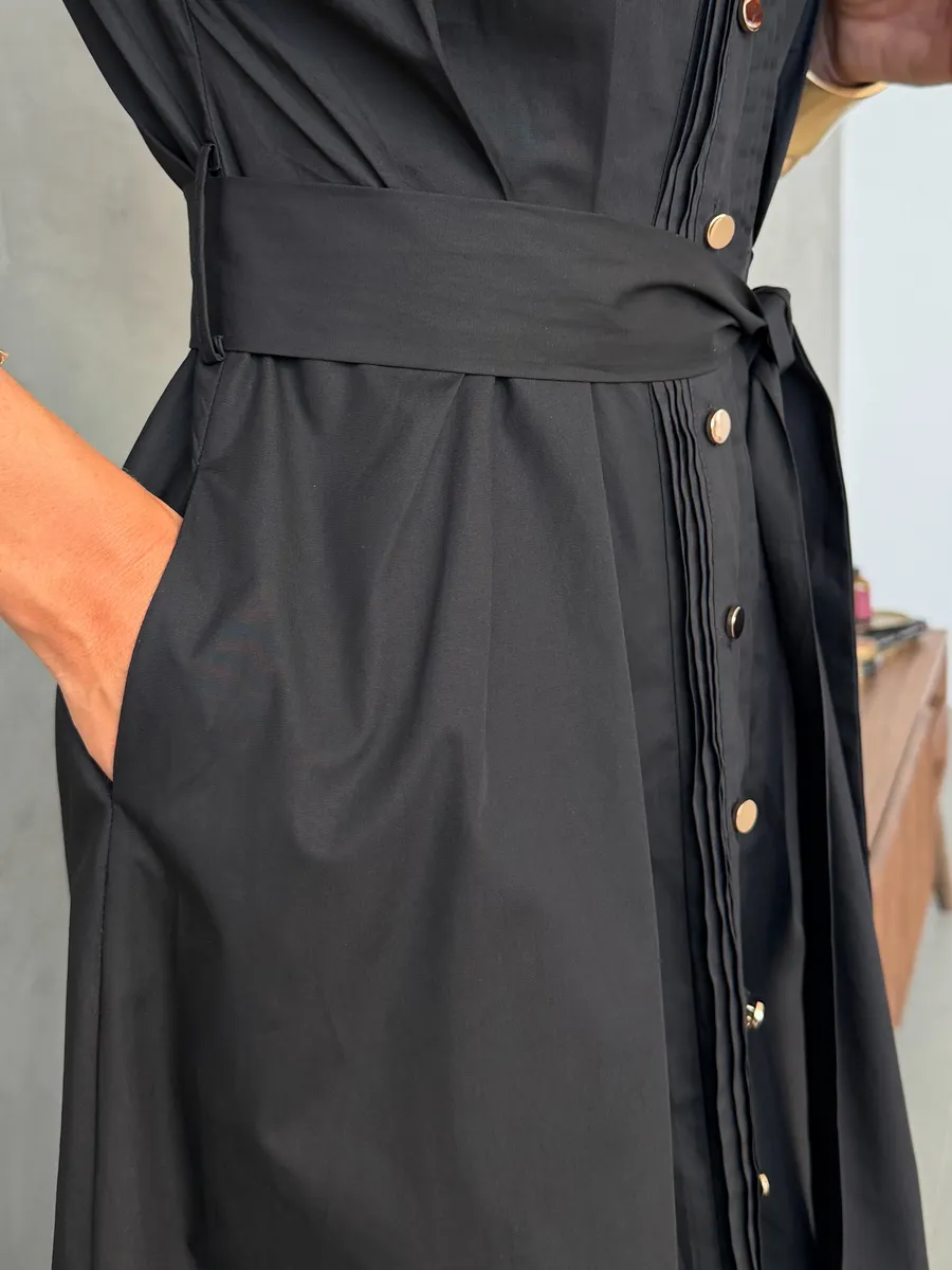 Черное летнее повседневное платье рубашка с коротким рукавом