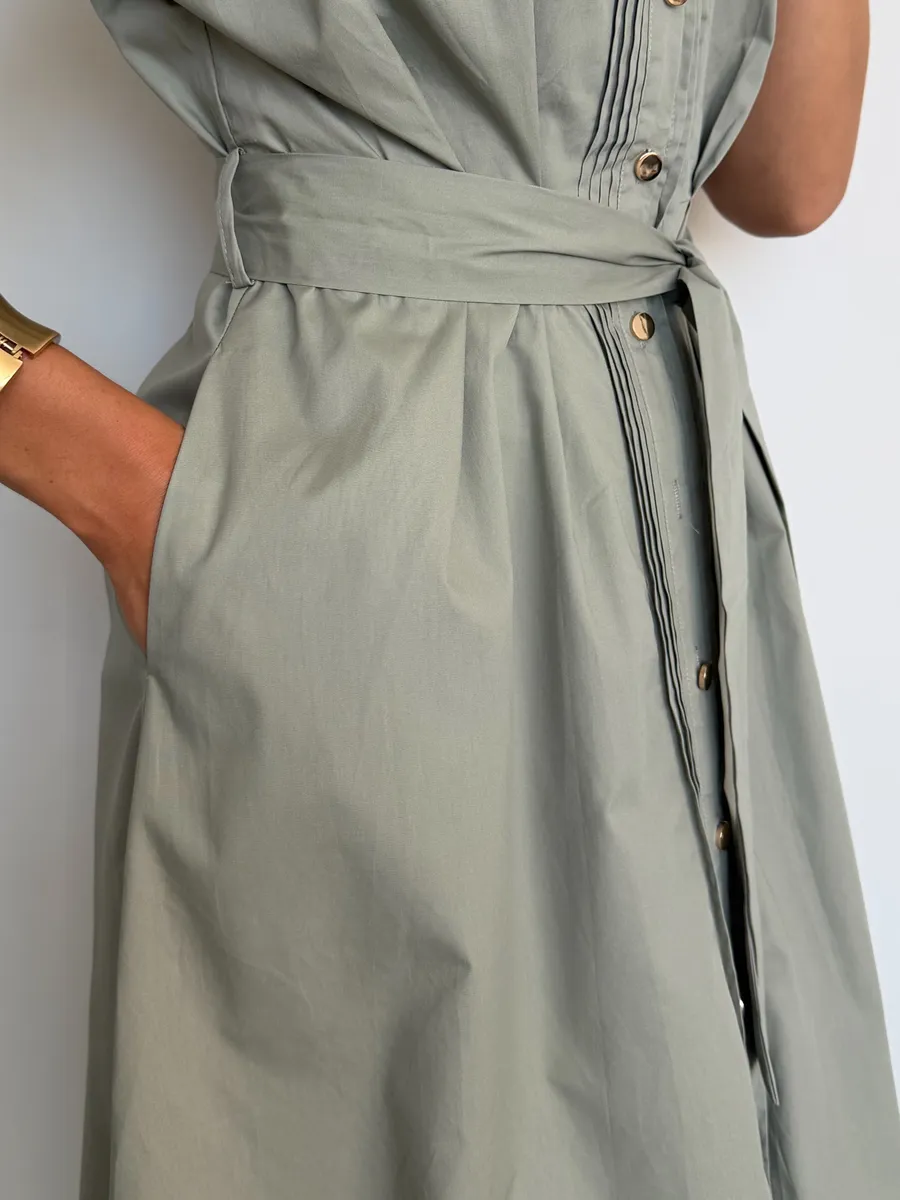 Хаки летнее повседневное платье рубашка с коротким рукавом