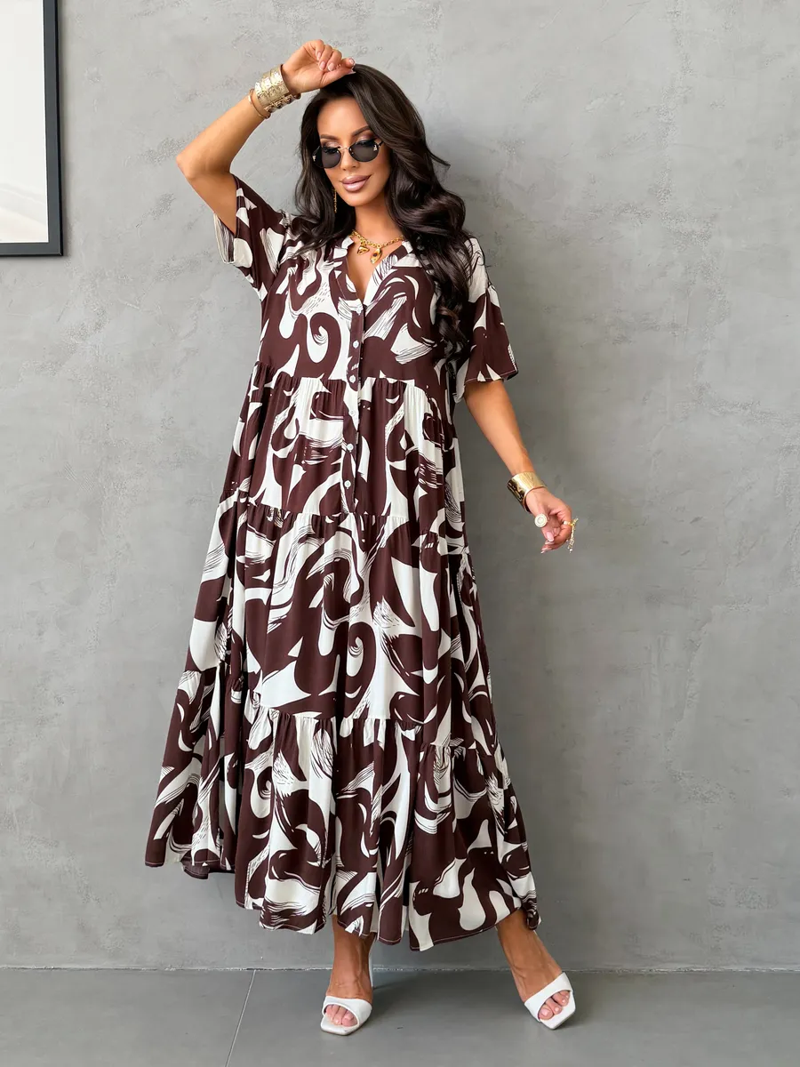 Коричневое летнее легкое платье повседневное