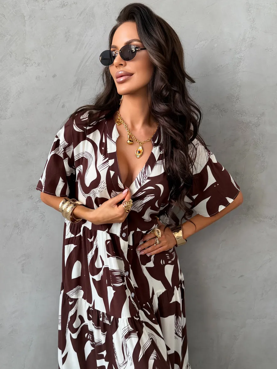 Коричневое летнее легкое платье повседневное