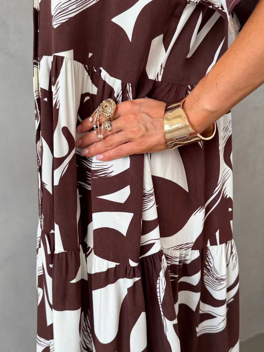 Коричневое летнее легкое платье повседневное