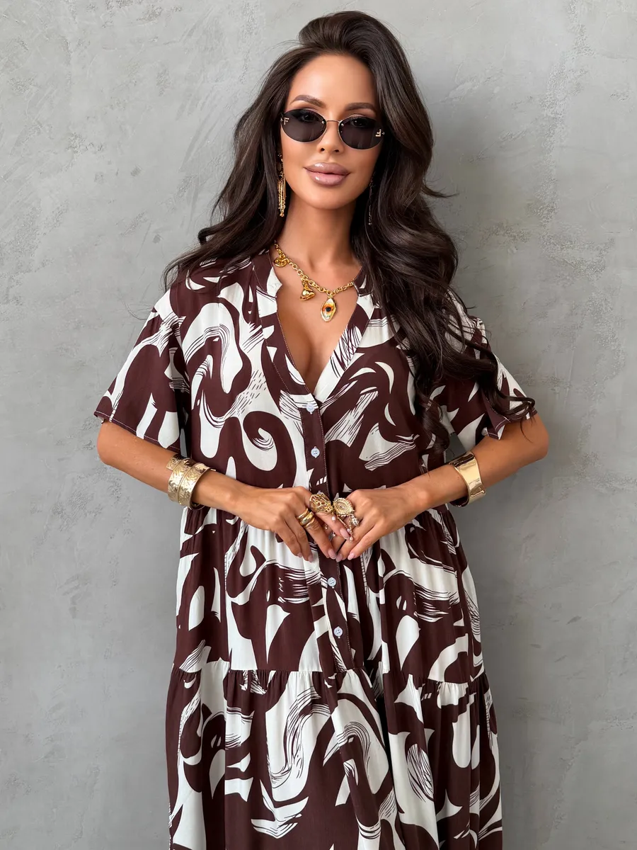 Коричневое летнее легкое платье повседневное