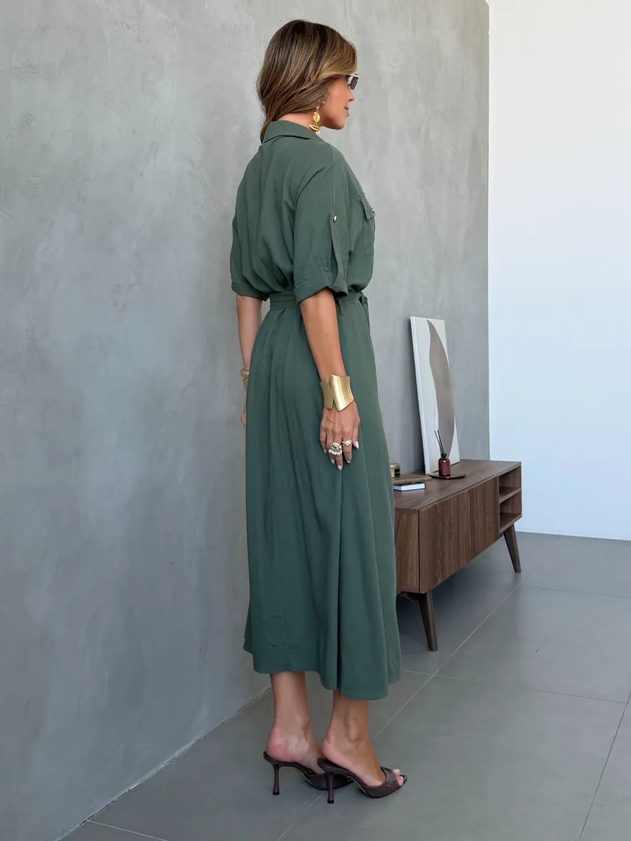 Хаки летнее повседневное платье рубашка офисное