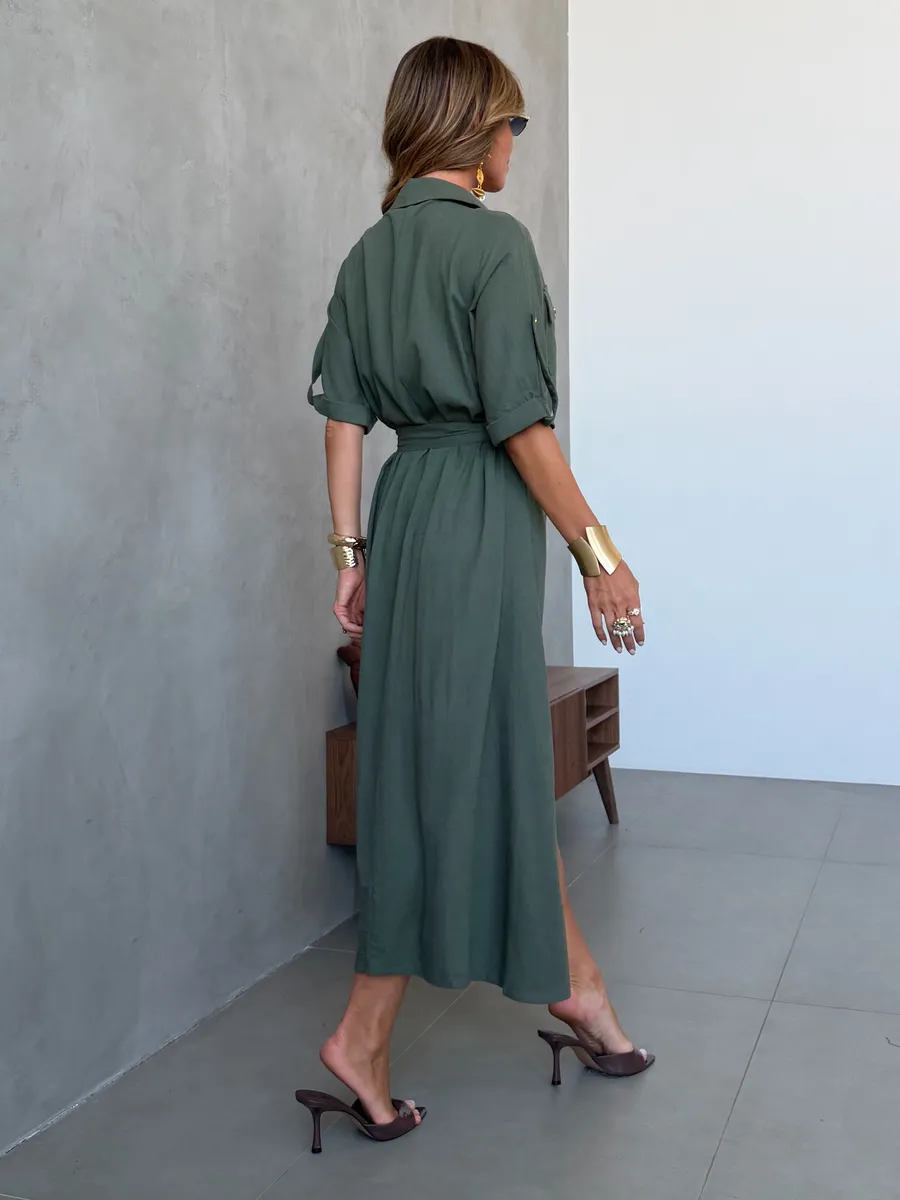 Хаки летнее повседневное платье рубашка офисное