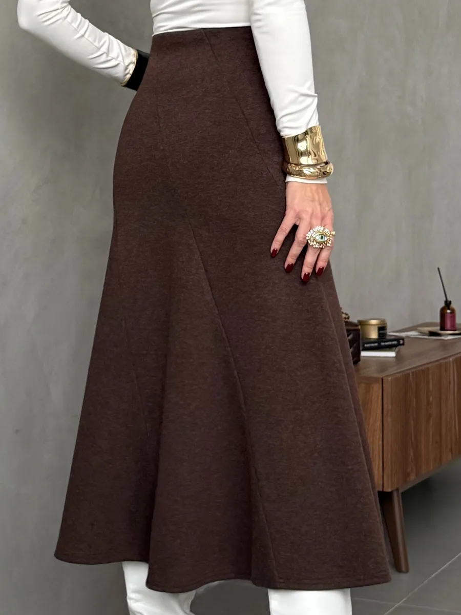 Коричневая юбка женская теплая длинная