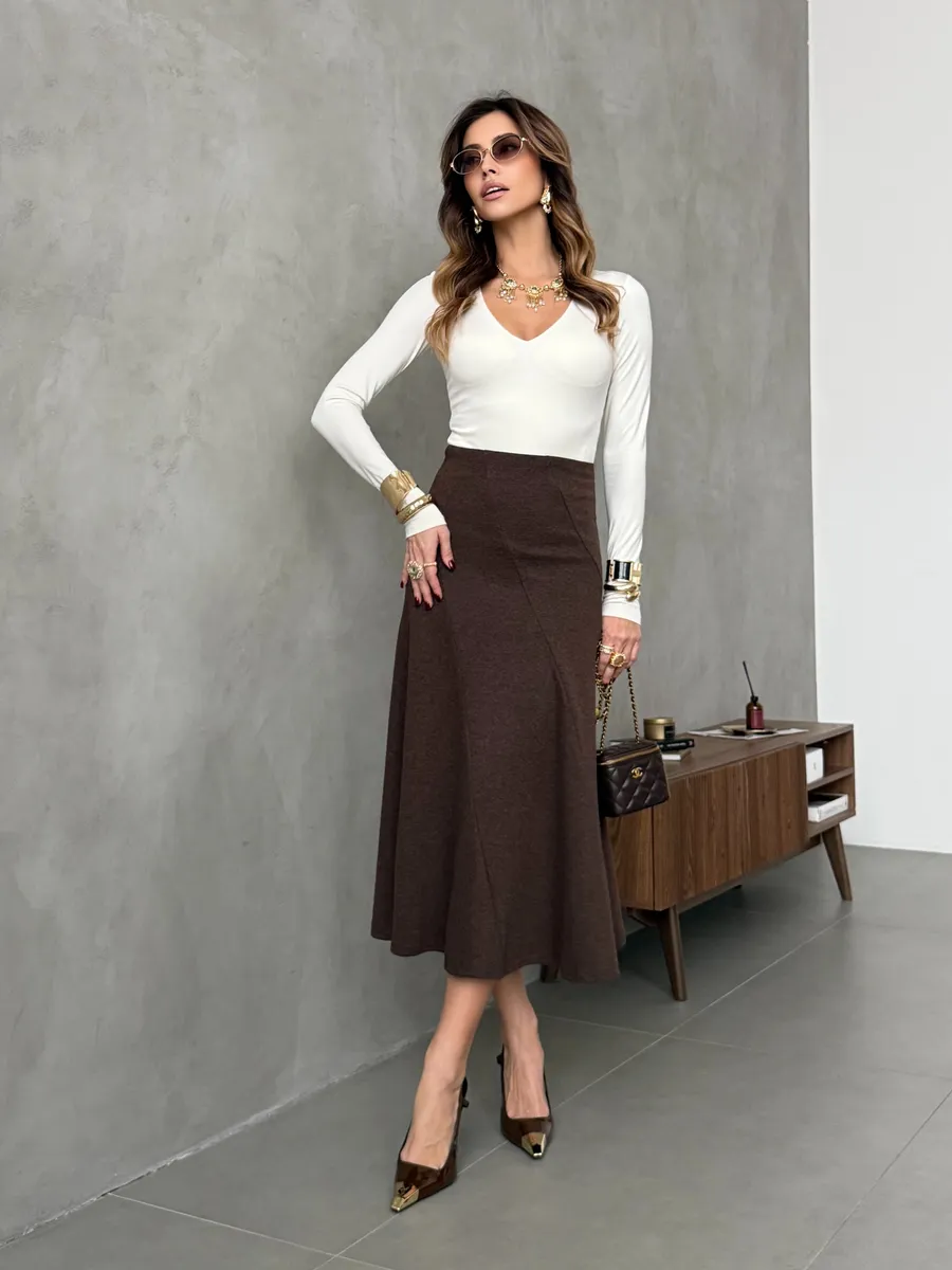 Коричневая юбка женская теплая длинная