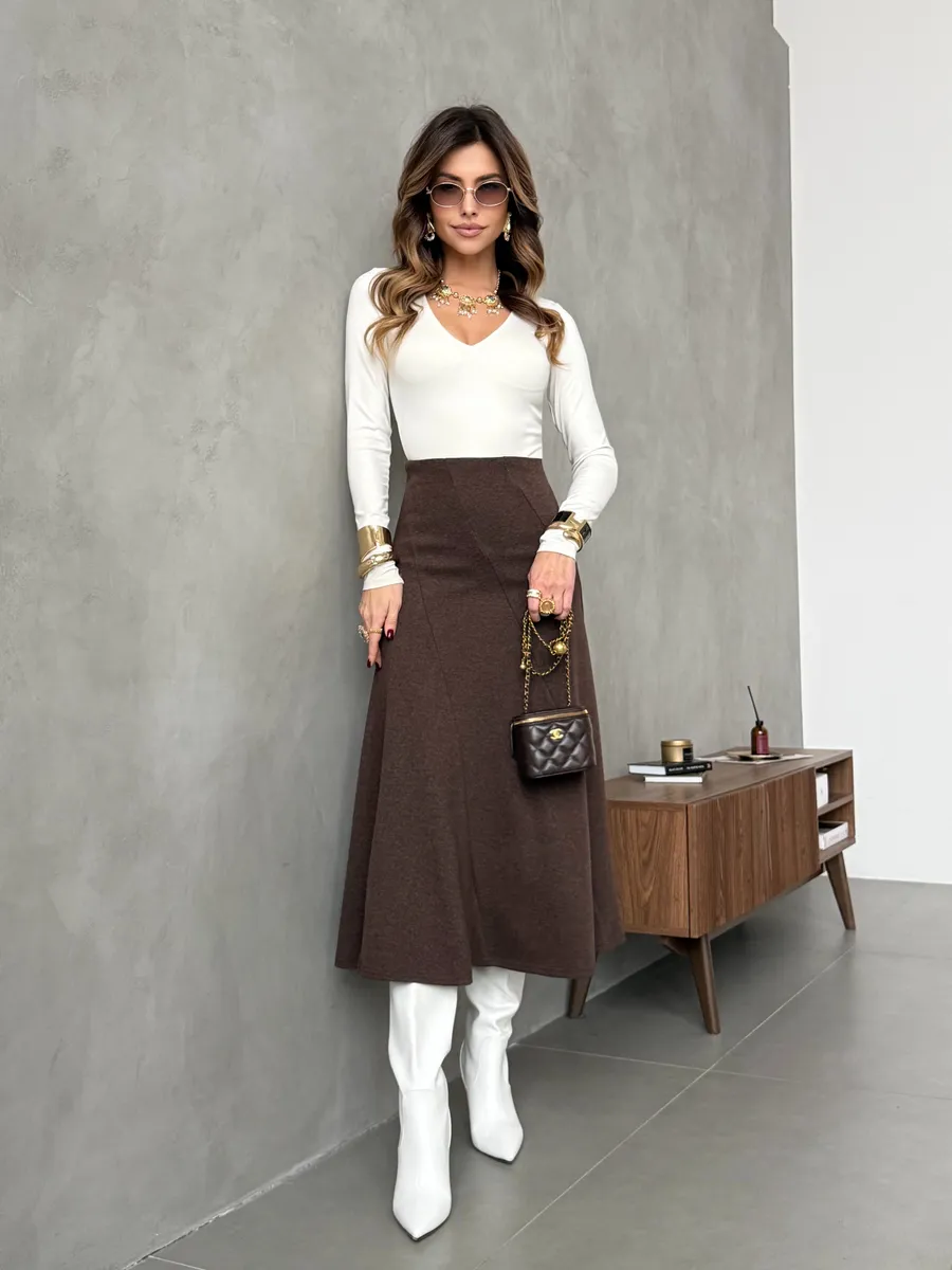 Коричневая юбка женская теплая длинная