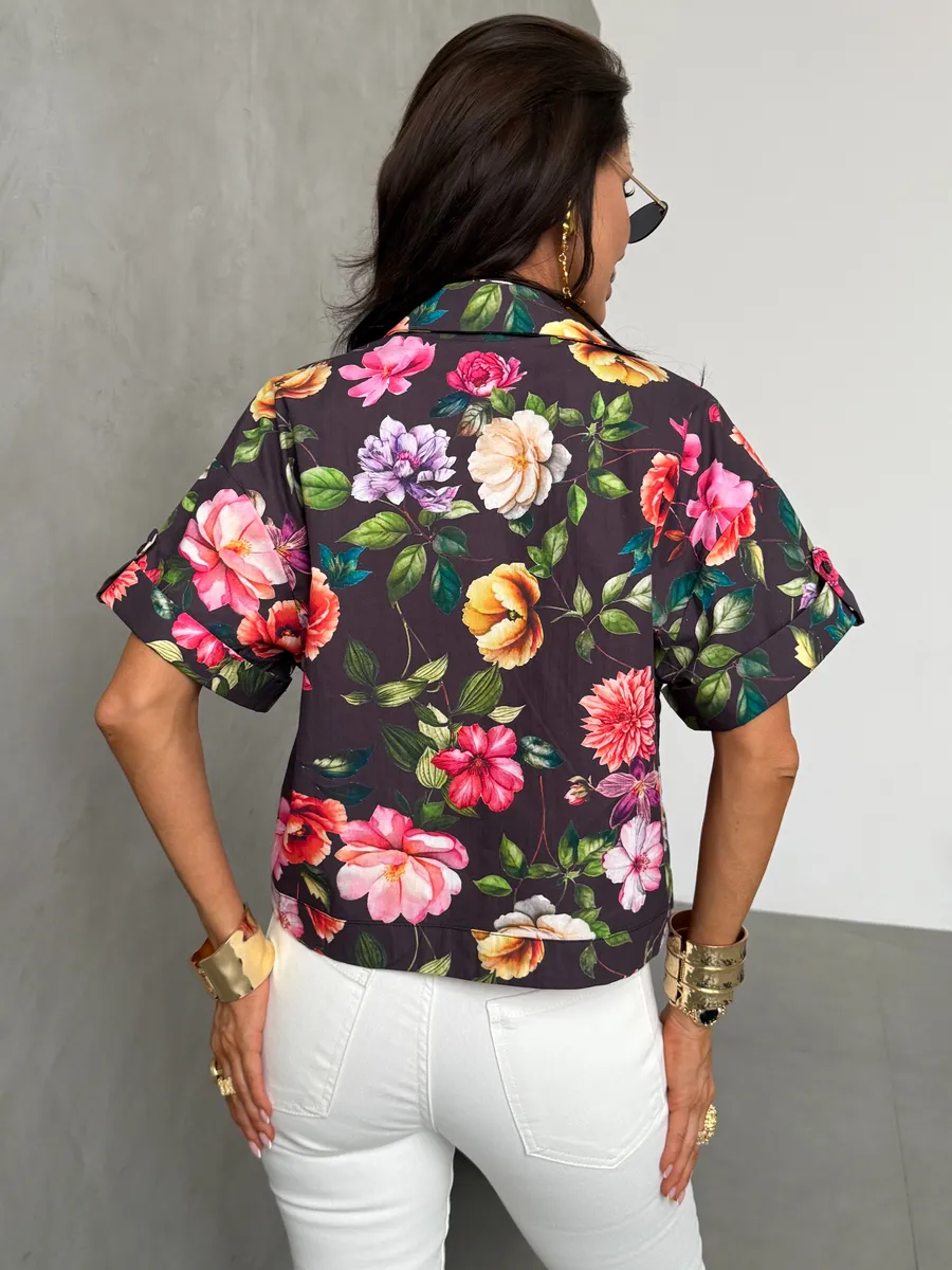 Коричневая нарядная блузка рубашка летняя с коротким рукавом